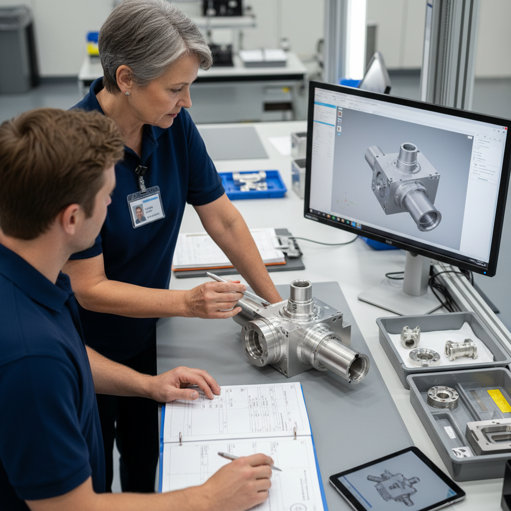 ISO 10007 certification process audit — An over-the-shoulder perspective of a senior auditor and a technical lead standing before an illuminated industrial work