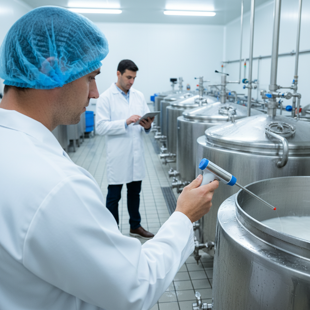 ISO 22002 certification process audit — An over-the-shoulder perspective of a meticulous Lead Auditor wearing a crisp white lab coat and blue hairnet, pointing
