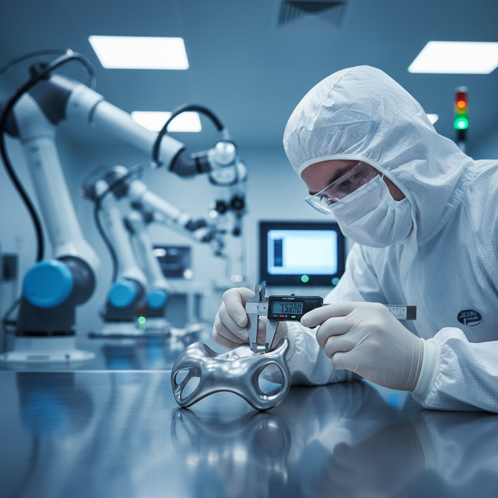 ISO 22522 certification — In a sterile, high-tech cleanroom with soft blue ambient lighting, a technician in a full white protective suit and face