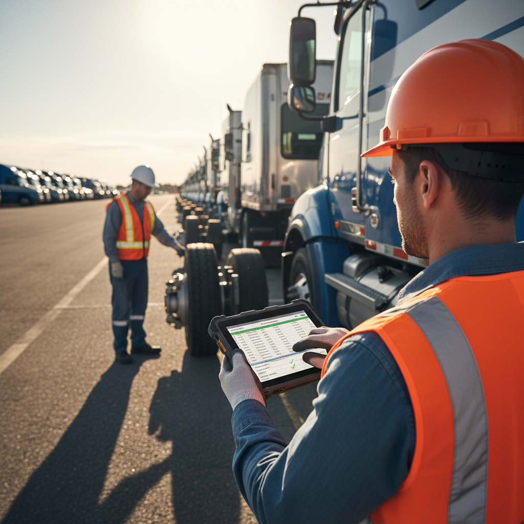 ISO 39001 certification process audit — An over-the-shoulder perspective of a lead auditor wearing a reflective high-visibility safety vest, reviewing a digital